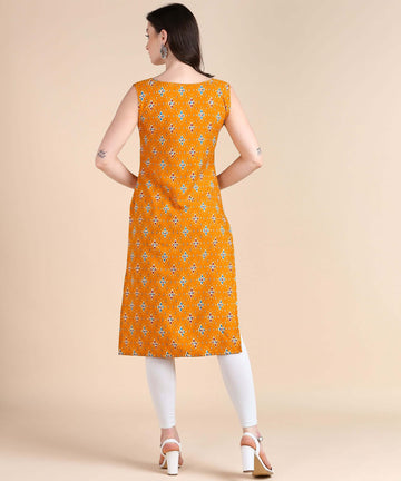 Women's Sleeveless Boat Neck Solid Casual Fancy Long Kurtis